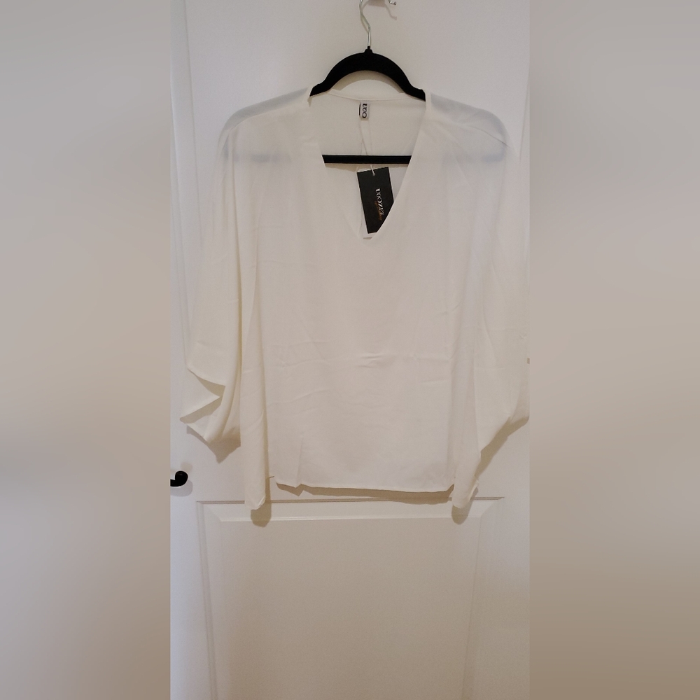 White 3/4 Sleeve Relaxed Blouse